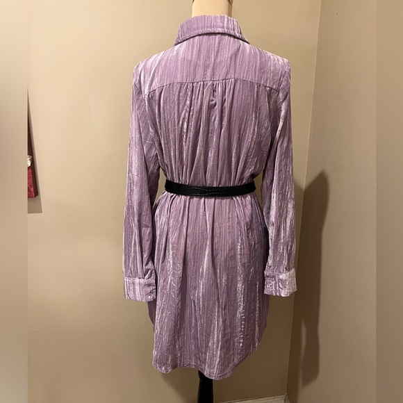 Collared Crinkle Velvet Lavender Shirt Dress (No Belt), size L - Picture 3 of 11